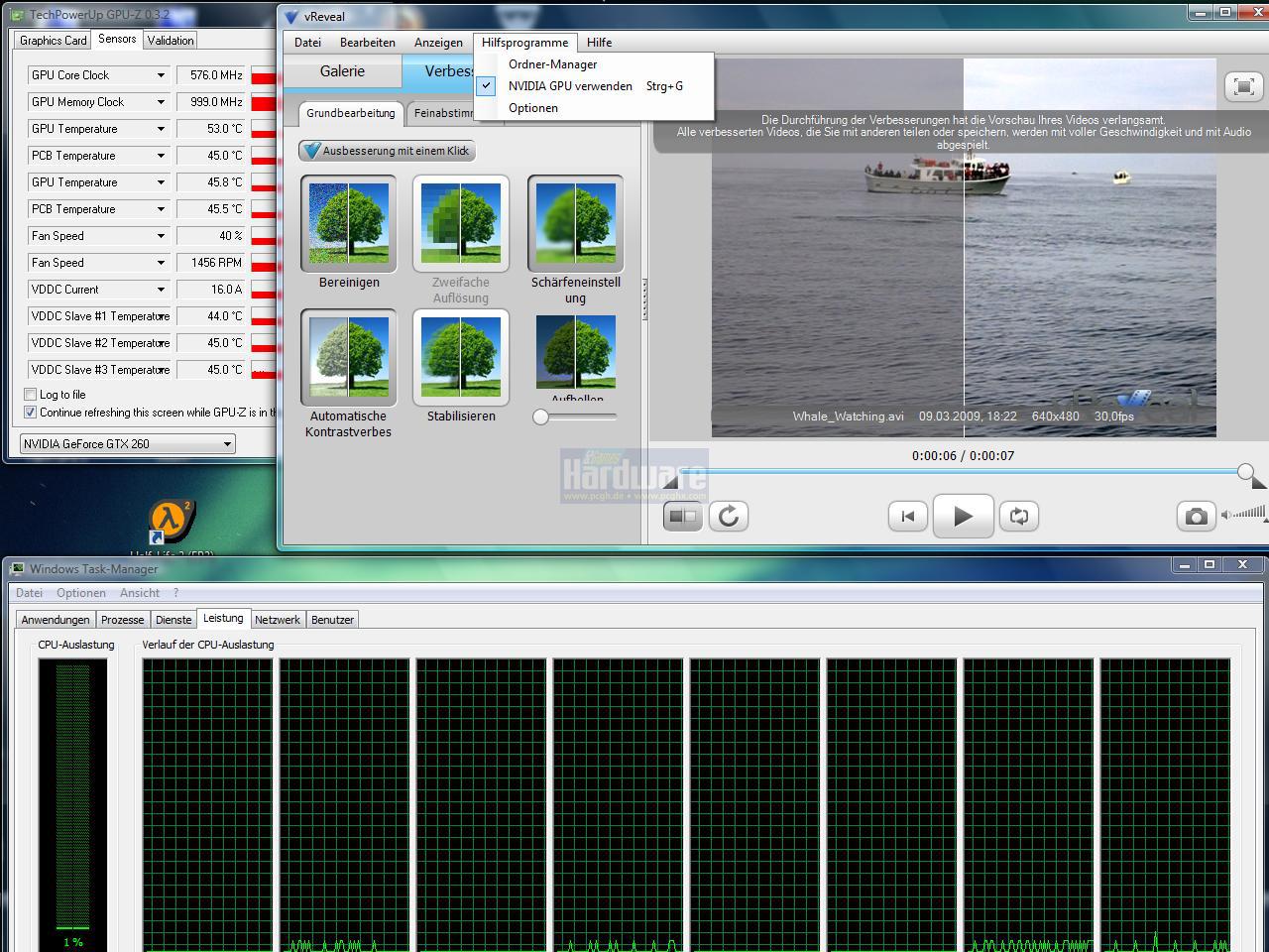 [23/03/2009] vReveal von MotionDSP: Verbesserung der Bildqualität von Videos - optional mithilfe CUDAs und der GPU um ein Vielfaches beschleunigt. (8)