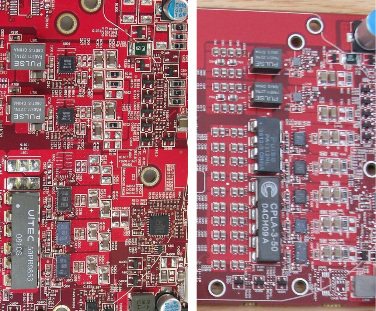 [20/03/2009] Links: VRMs einer HD 4870; Rechts: VRMs einer HD 4890