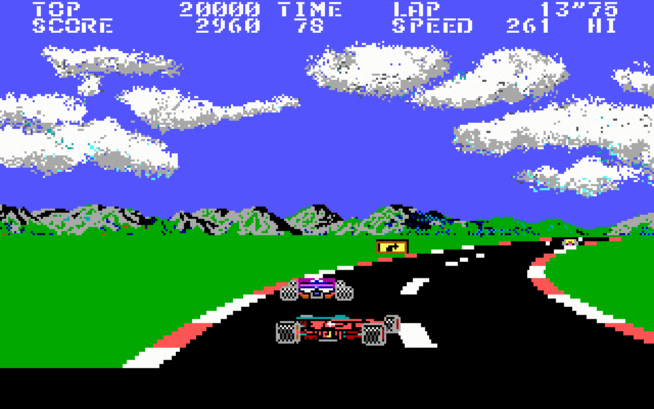 [28/04/2009] Pole Position 2, 1987: Der Nachfolger erscheint in EGA-Grafik und man war sich damals sicher: Besser kann ein Rennspiel kaum aussehen. Wir wurden eines besseren belehrt. 