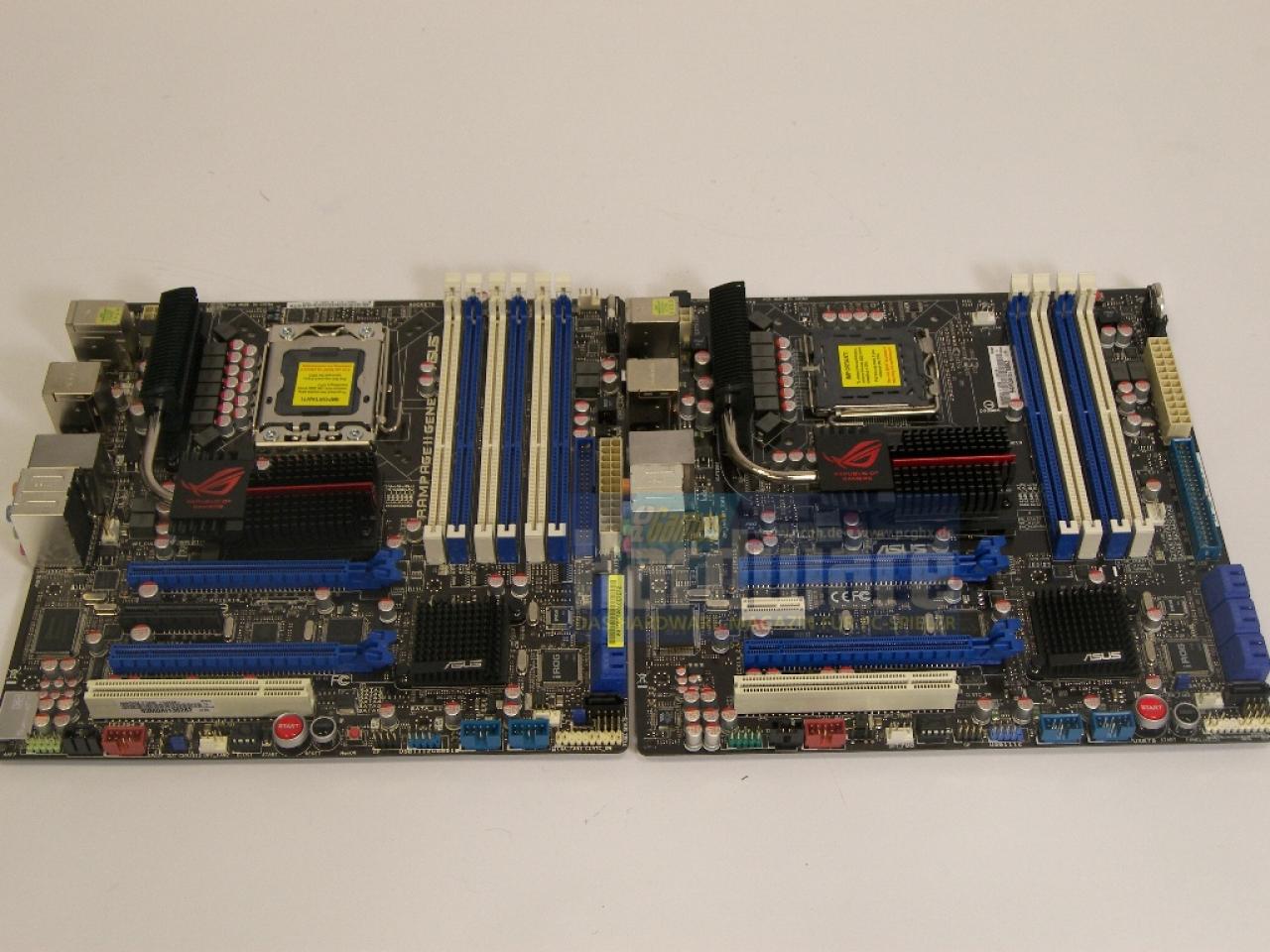 [30/04/2009] Asus Rampage II Gene, Sockel 1366 (links) und Asus Maximums II Gene, Sockel 775 (1)
