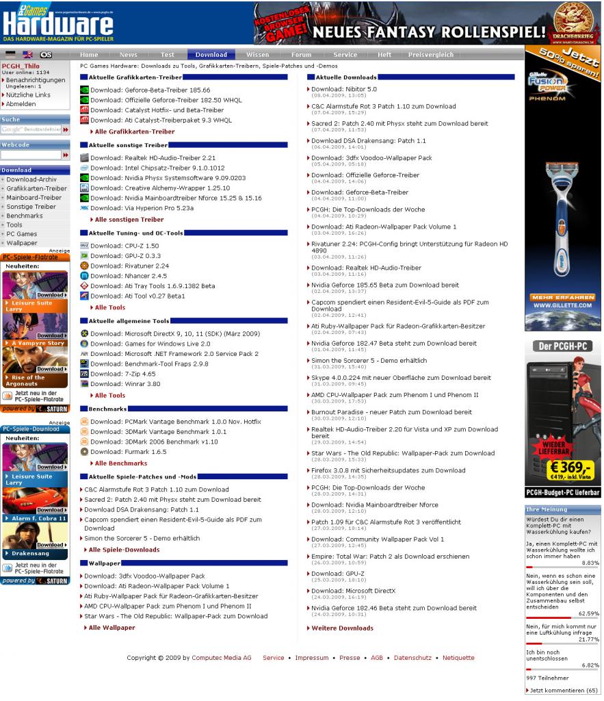 [08/04/2009] Die neue Download-Übersichtsseite auf PC Games Hardware Online
