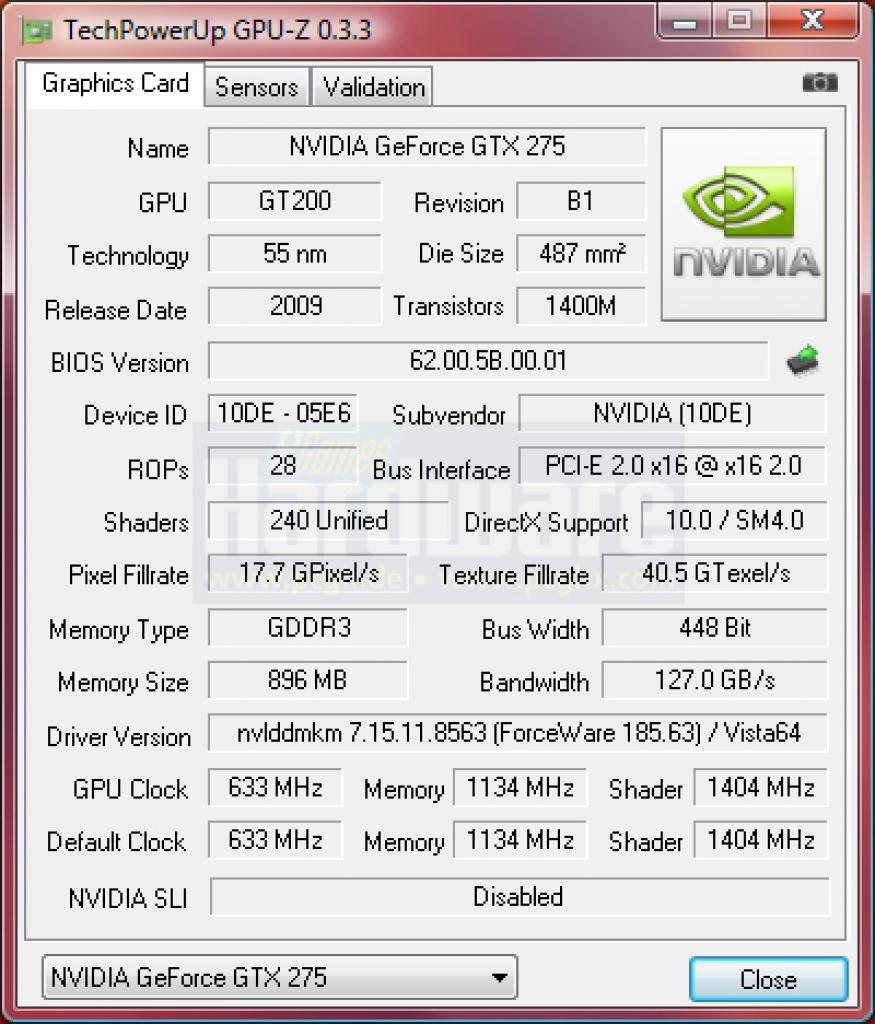 [01/04/2009] Geforce GTX 275: Die Specs im GPU-Z-Blick