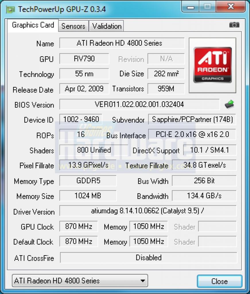 [22/05/2009] Sapphire Radeon HD 4890 Vapor-X: GPU-Z listet alle Details