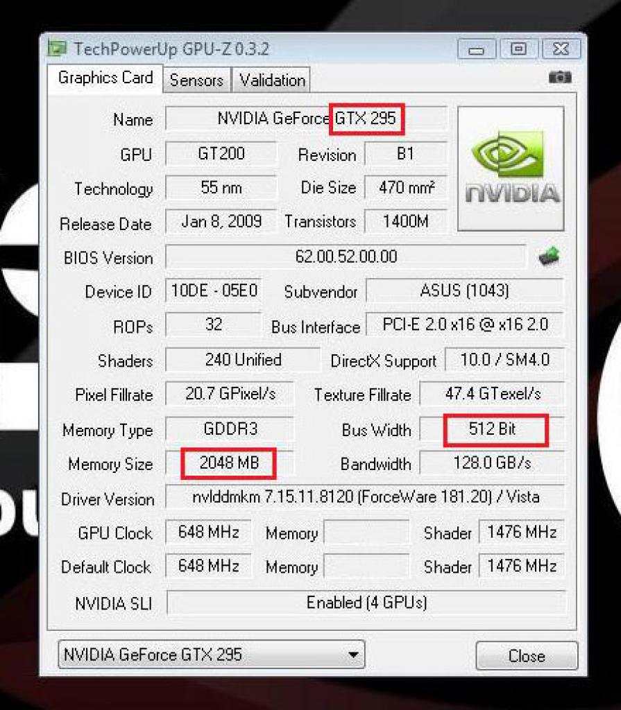 [28/05/2009] GPU-Z Screenshot einer GTX 295 Mars: Zwei GPUs und trotzdem 512 Bit