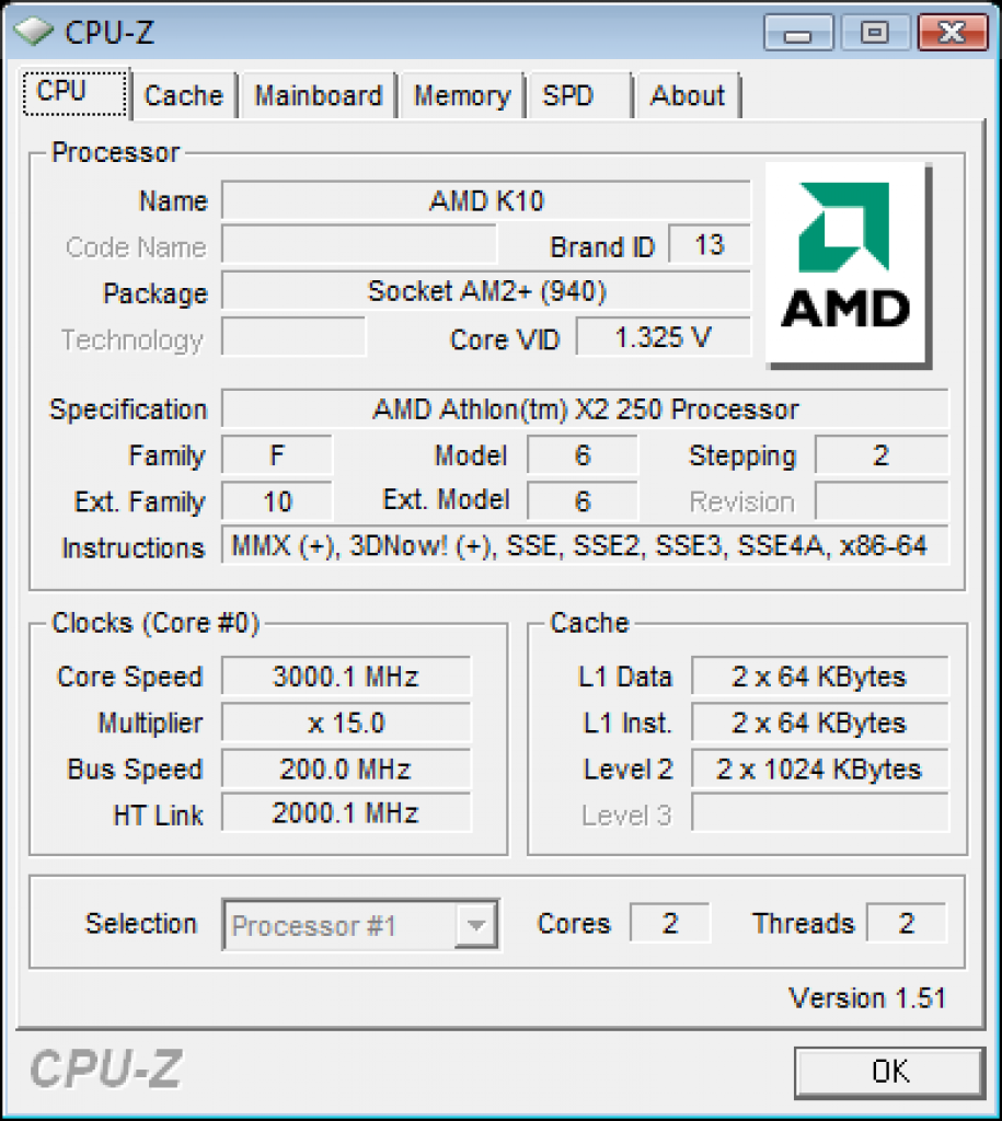 [02/06/2009] Athlon II X2 250: von CPU-Z noch nicht ganz erkannt