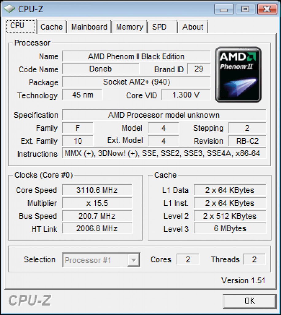 [02/06/2009] Phenom II X2 550 BE - von CPU-Z auch noch nicht ganz erkannt