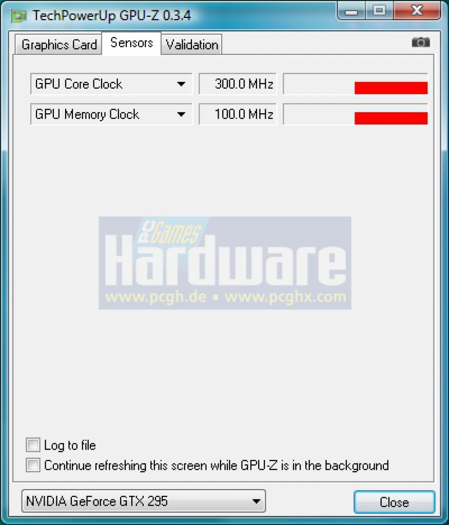 [22/06/2009] GPU-Z: Die neue GTX 295 taktet im Leerlauf ordnungsgemäß herunter.