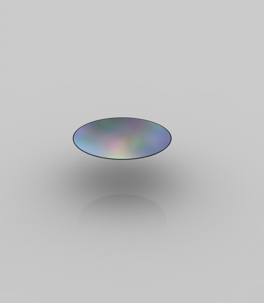 [08/07/2009] Wafer (Maßstab: Waferformat, ~300mm): Die Wafer werden poliert, bis sie eine perfekte, spiegel-gleiche Oberfläche haben. Intel kauft die fertigen Wafer von Drittherstellern, für den aktuellen 45-Nanometer-Prozess kommen Wafer mit 300mm Durchmesser zum Einsatz. Als Intel in den 60er Jahren mit der Chipherstellung anfing, waren noch 50mm Durchmesser üblich, was deutlich höhere Kosten pro Chip mit sich brachte.