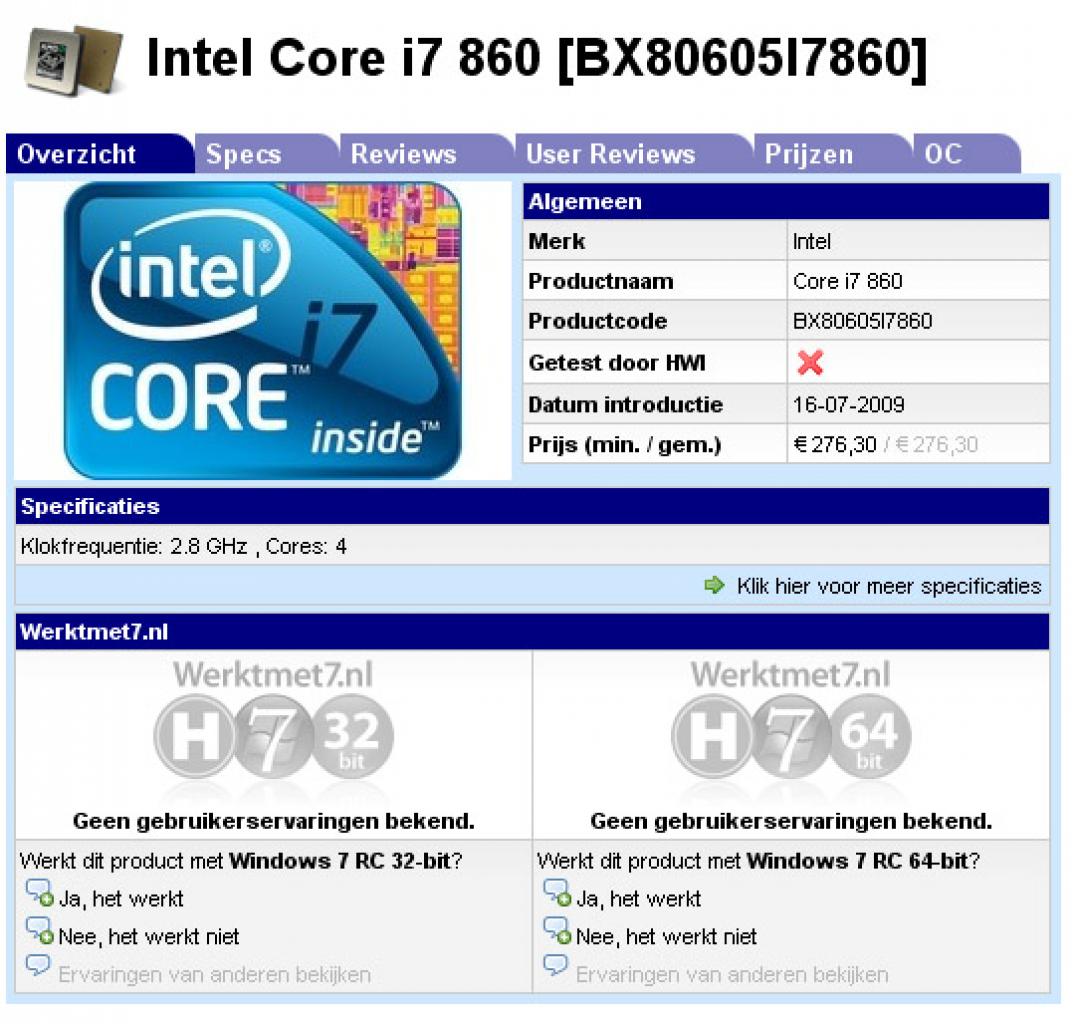 [19/07/2009] Erste Preise: Intel Core i7 860