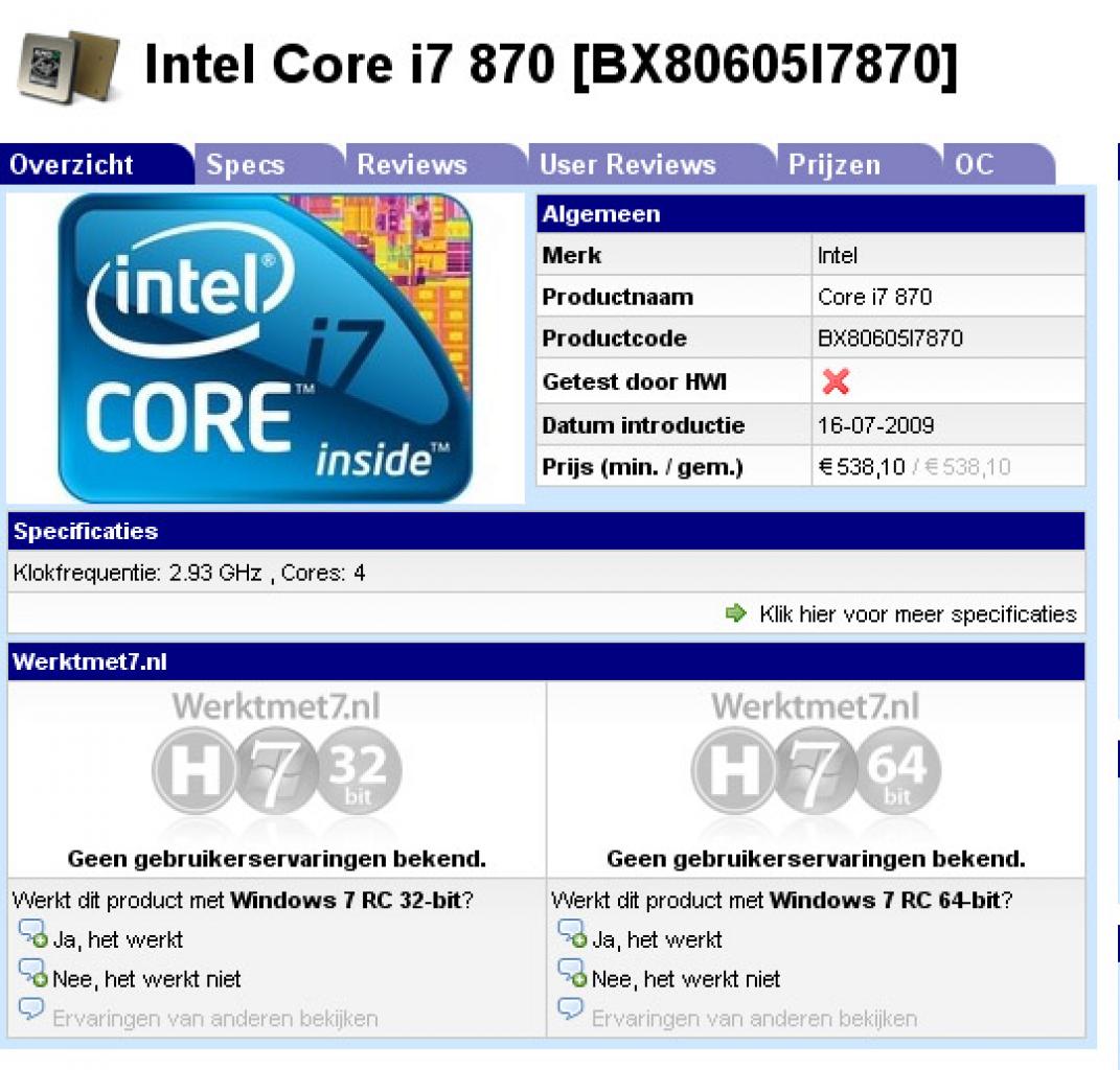 [19/07/2009] Erste Preise: Intel Core i7 870