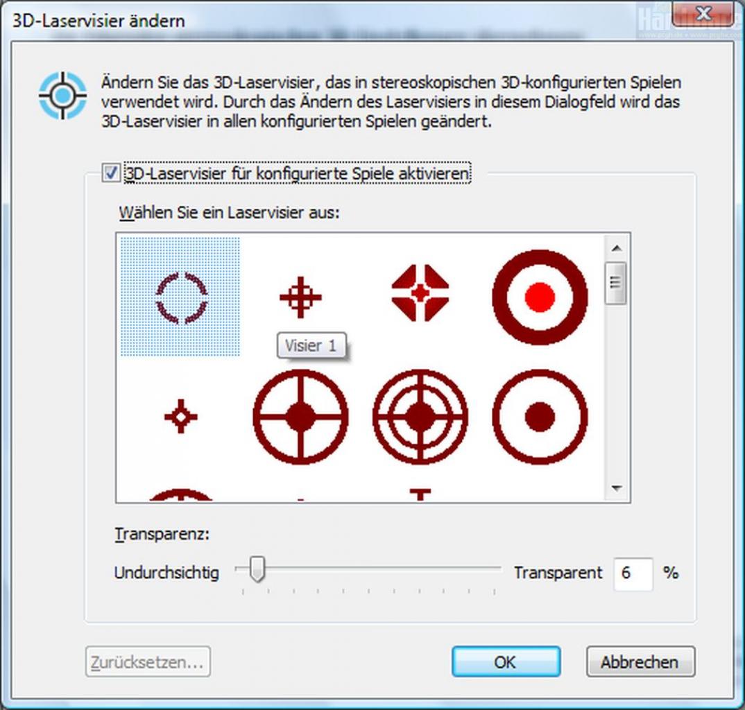 [29/07/2009] Geforce Stereo3D: Standard-Zieleinrichtungen können den 3D-Effekt genau wie andere HUD-Elemente stören. Für das zentral gelegene Visier bietet Nvidia treiberseitig Abhilfe.