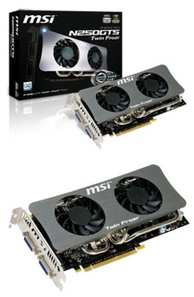 [25/07/2009] Mit der Geforce GTS 250 Twin Frozr erweitert Micro-Star International sein Portfolio an Grafikkarten um ein weiteres Modell.