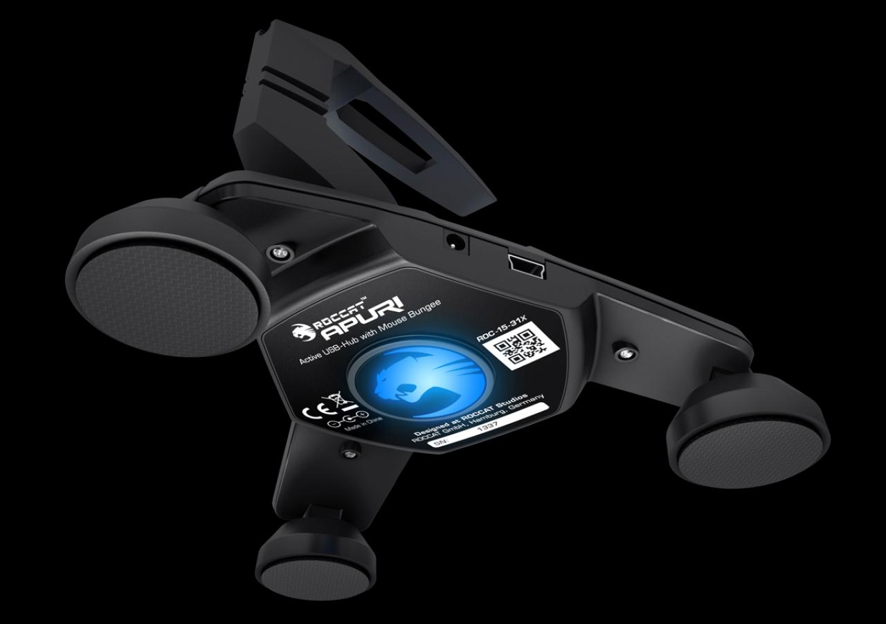 [09/07/2009] Roccat Apuri ist ein aktiver USB-Hub inklusive Maus-Bungee und das erste Produkt aus der SDMS-Reihe.