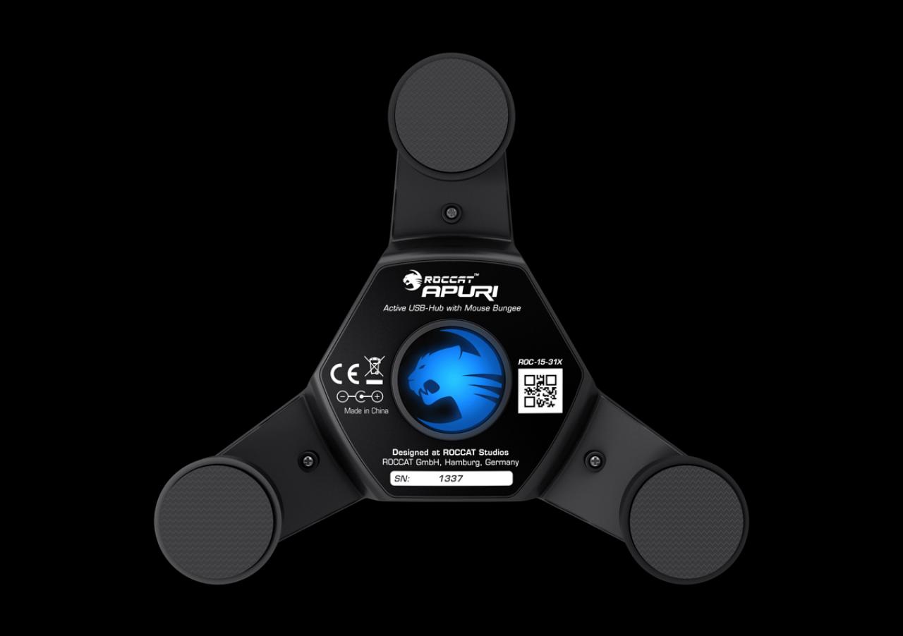 [09/07/2009] Roccat Apuri ist ein aktiver USB-Hub inklusive Maus-Bungee und das erste Produkt aus der SDMS-Reihe.