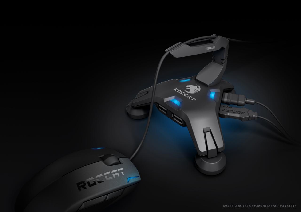 [09/07/2009] Roccat Apuri ist ein aktiver USB-Hub inklusive Maus-Bungee und das erste Produkt aus der SDMS-Reihe.