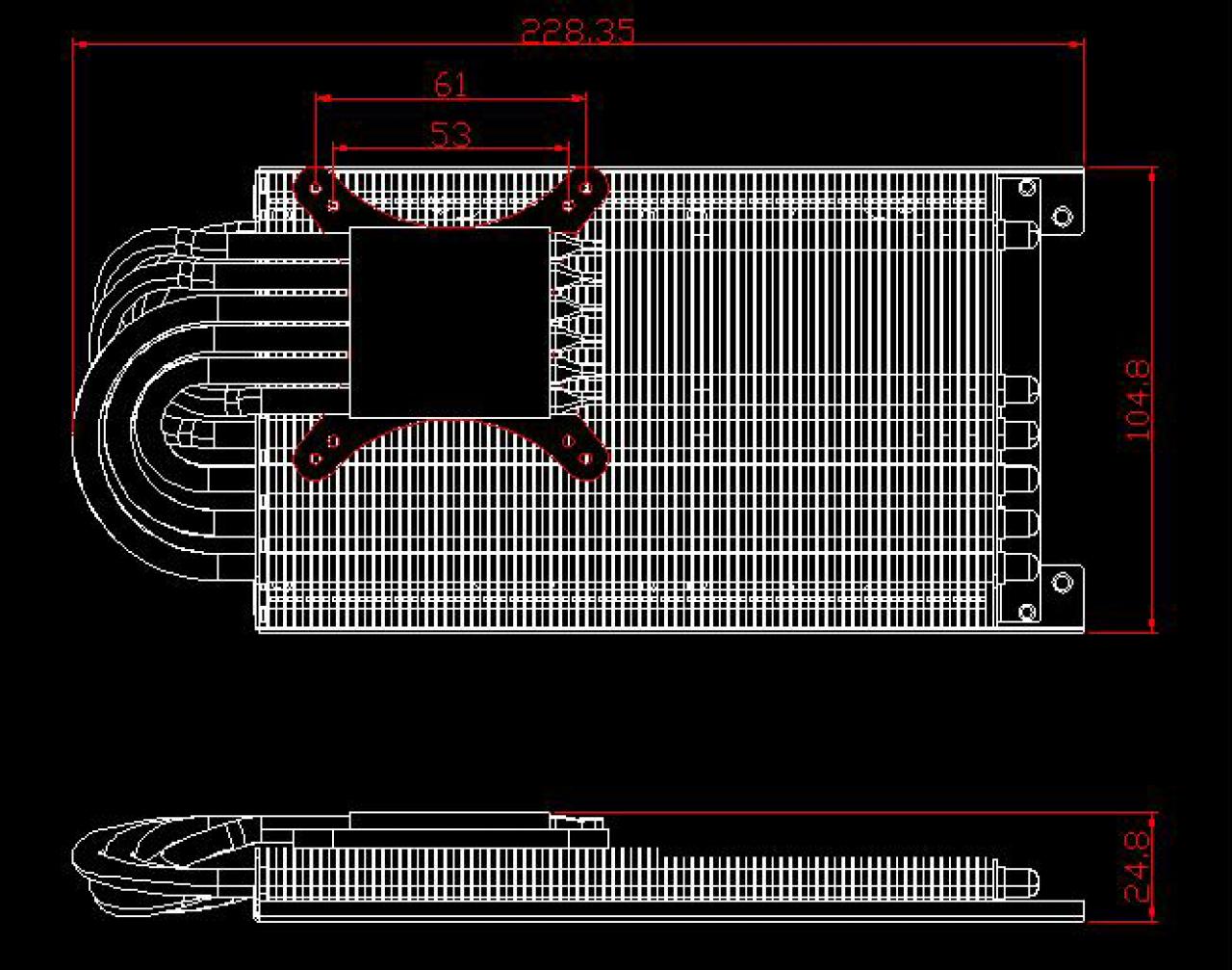 [08/07/2009] Thermalrights T-Rad2 GTX fasst wahlweise zwei 92-Millimeter- oder einen 120-Millimeter-Ventilator. Sechs vernickelte Heatpipes übernehmen den Wärmetransport an die Kühllamellen. (5)