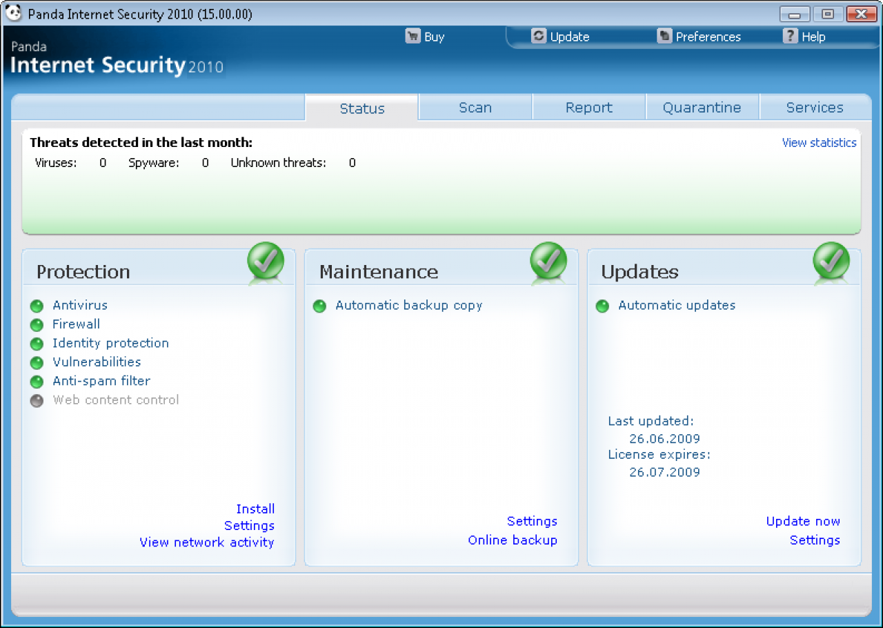 [01/07/2009] Panda Internet Security 2010. Hier: Windows Vista Update