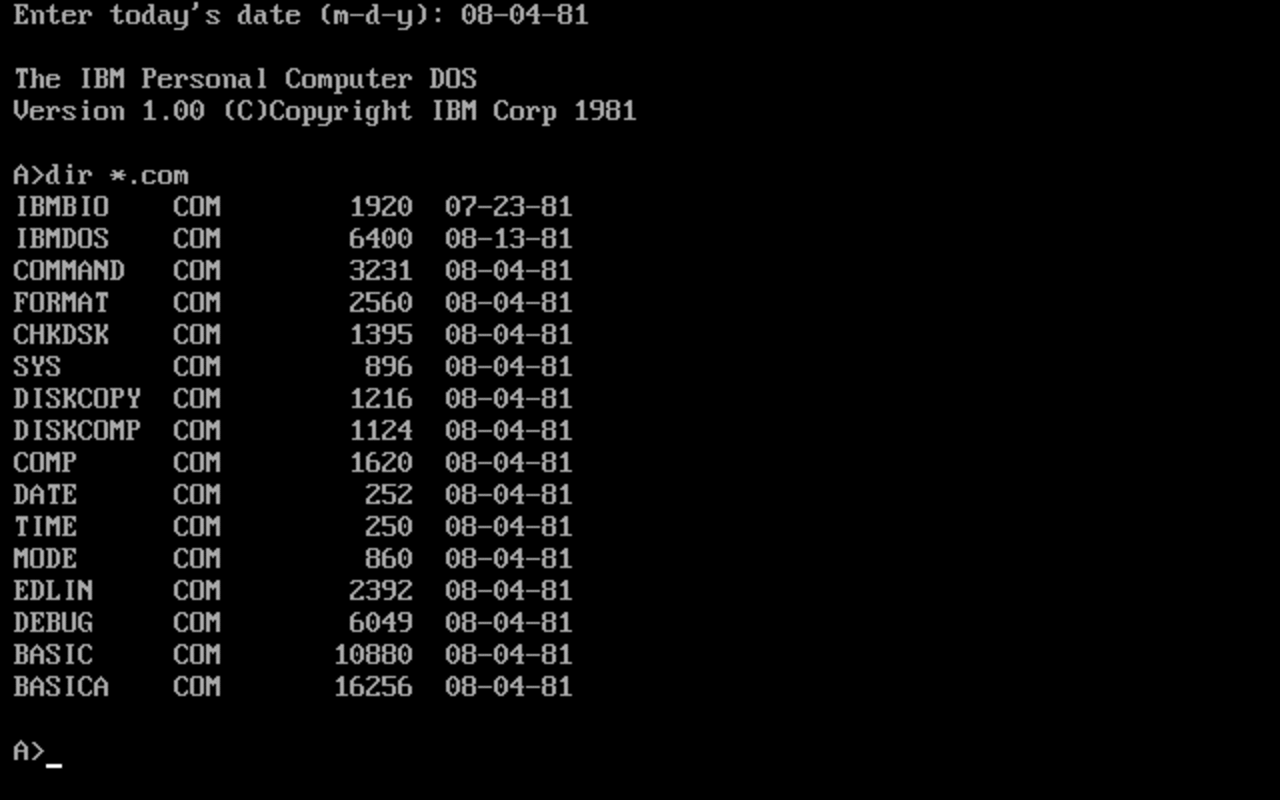[28/07/2009] MS-DOS 1.0 erschien im August 1981.