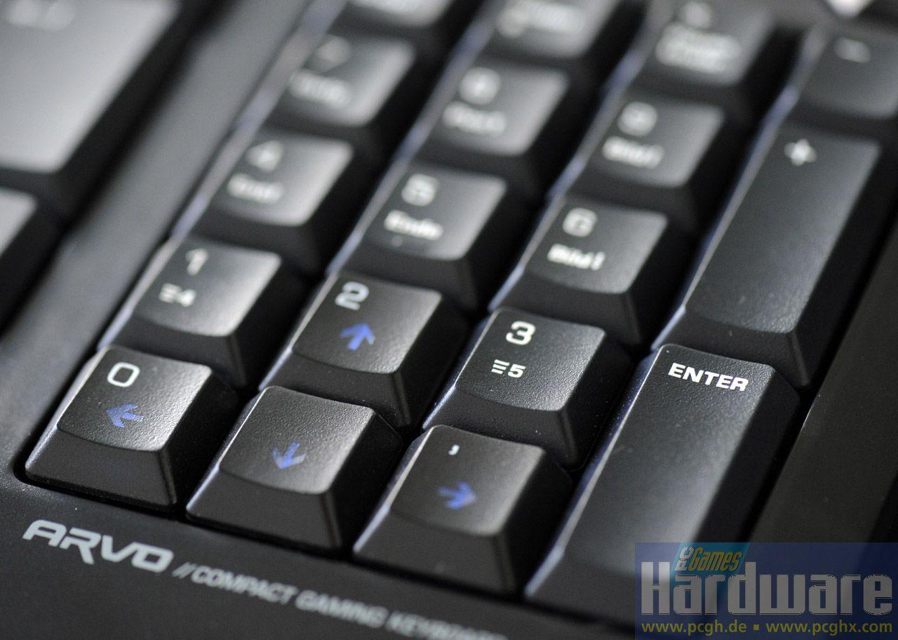 [04/08/2009] Roccat Arvo: Die Pfeiltasten auf dem Num-Pad sowie die beiden programmierbaren Makrotasten (von insgesamt fünf) sowie weitere Tasten des Num-pads.