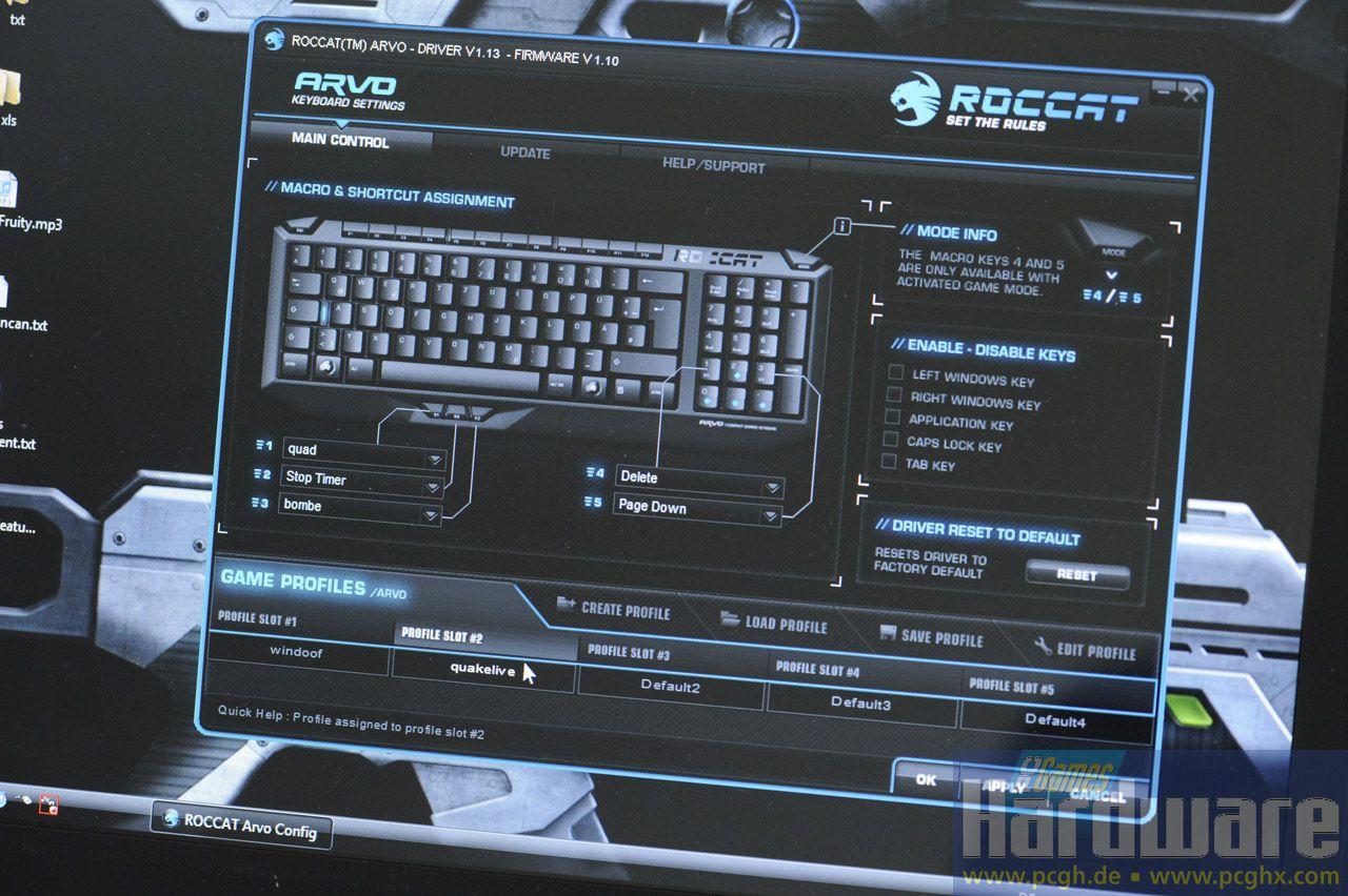 [04/08/2009] Roccat Arvo: Die Software (im Bild: Einstellungen für Quake Live, inklusive Item-Timer)