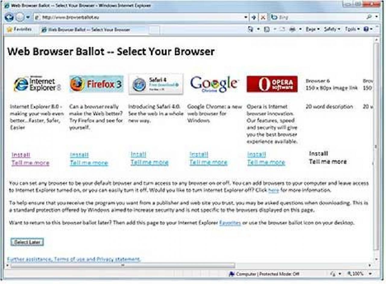 [01/08/2009] Windows 7: Auswahlfenster für Internet-Browser