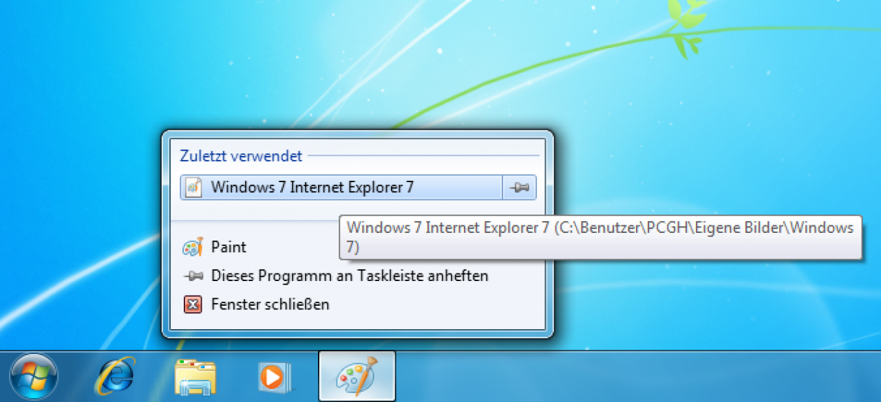 [19/08/2009] Windows 7 RTM: Programme und Dokumente werden in der Taskleiste angepinnt.