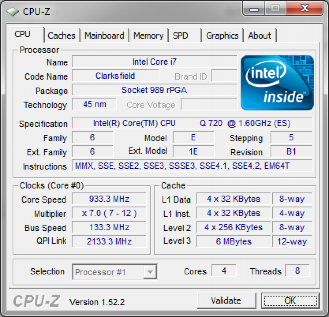 [23/09/2009] Core i7-720QM: 993 MHz im Leerlauf