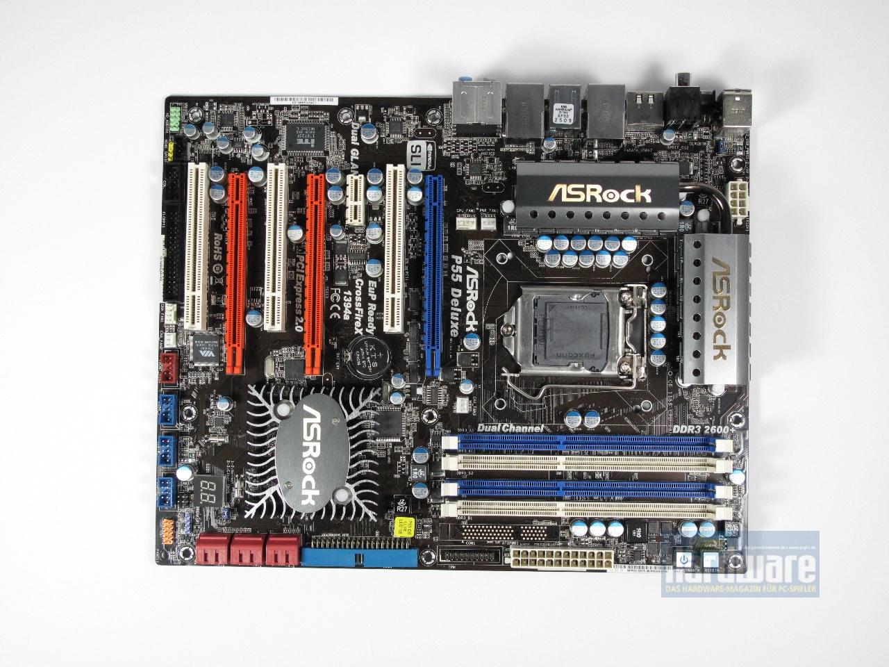 [09/09/2009] Asrock P55 Deluxe: Asrocks P55-Topmodell mit wuchtiger Kühlung, Diagnose-Display und zwei LAN-Ports (1)