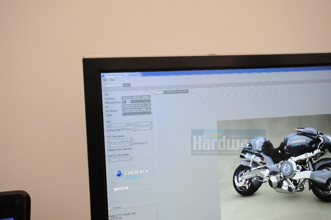 [24/09/2009] Leistungsaufnahme: Clarkdale-Benchmark-Ergebniss bei Cinebench R10 (linke Anzeige)