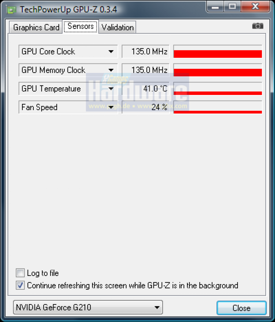 [03/09/2009] G210 GPU z 0.3.4 - Sensoren 2: Taktratenabsenkung mit Single-Link-DVI-Verbindung.