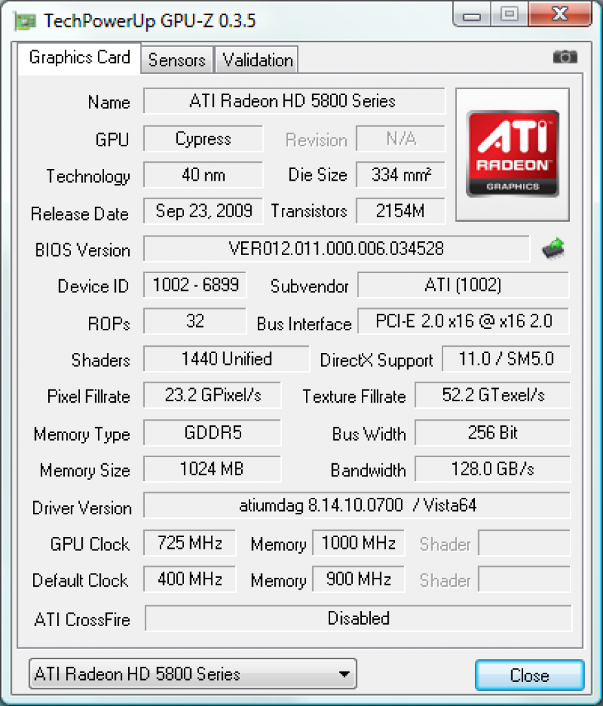 [28/09/2009] Radeon HD 5850: GPU-Z 0.3.5 erkennt die Karte korrekt.