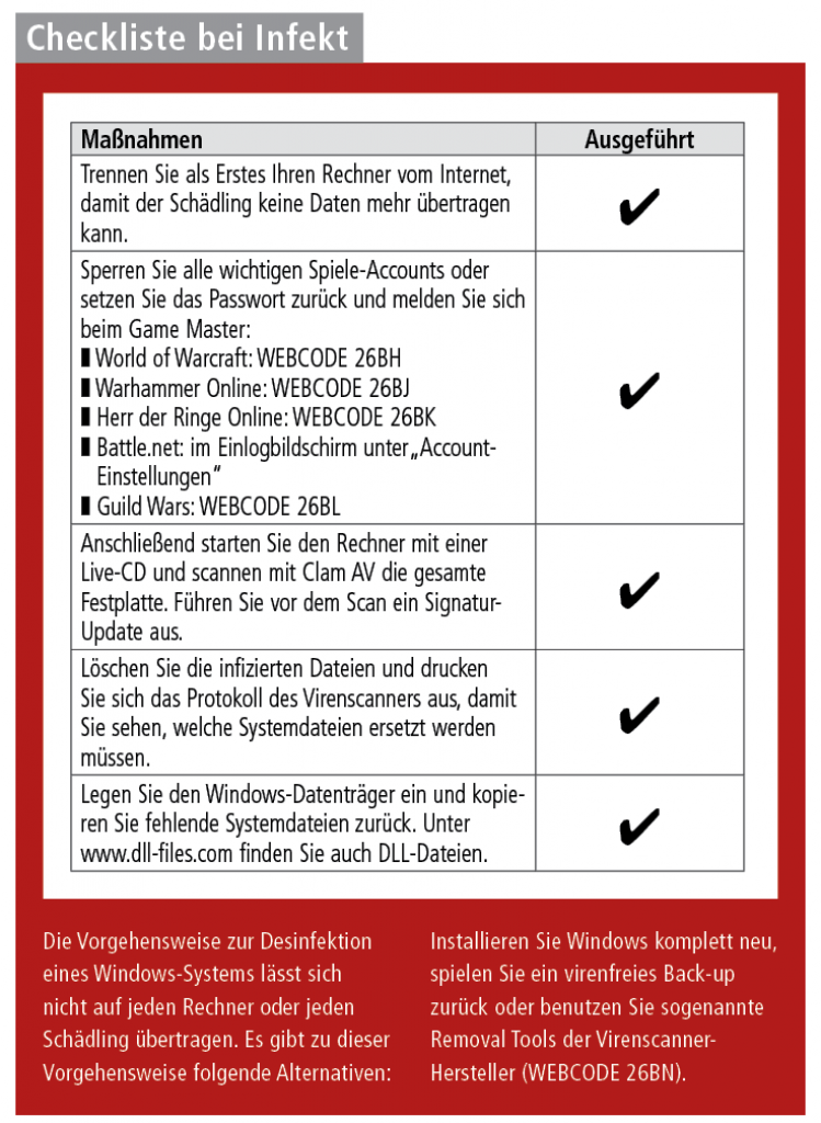 [11/10/2009] Checkliste: Infektion durch Virus oder Trojaner