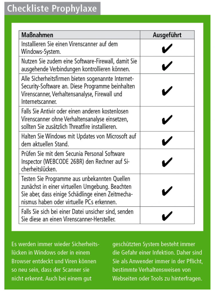 [11/10/2009] Checkliste: Vorsorge gegen Virus oder Trojaner