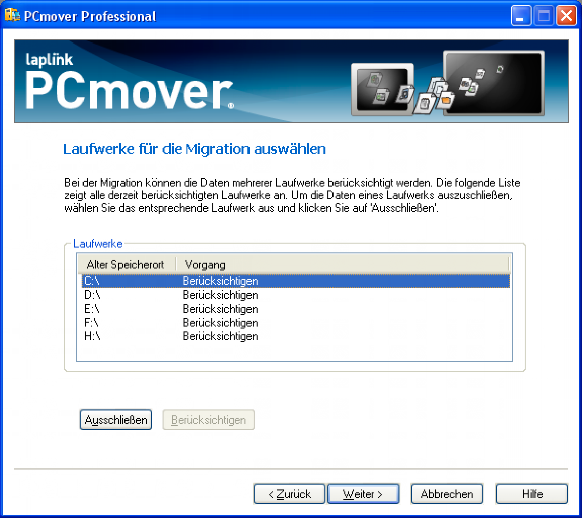 [03/11/2009] Umzugshilfe für Windows 7: Laufwerke auswählen, die migriert werden sollen 