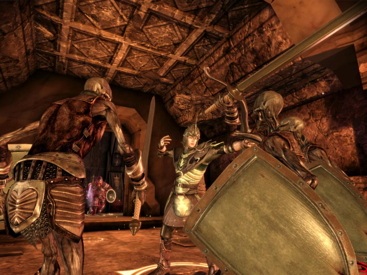 [02/11/2009] 2009 - Dragon Age Origins: - Die KI (eher der Aggro-Radius) in Dragon Age ist sehr bescheiden. Man kann, wenn man etwas vorsichtig ist, viele Gegner, besonders im Endabschnitt, einzeln ausknipsen. Gruppen-KI gibt's auch nicht.