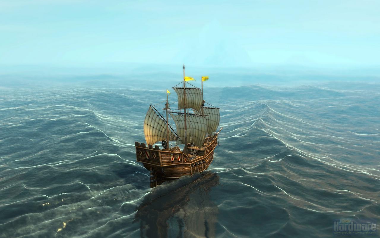 [22/12/2009] Echte Wassergeometrie ist einfach super. In Dirt 2 wirkt es etwas künstlich, in Anno 1404 dagegen sehr real – Postkartenflair schlechthin. 