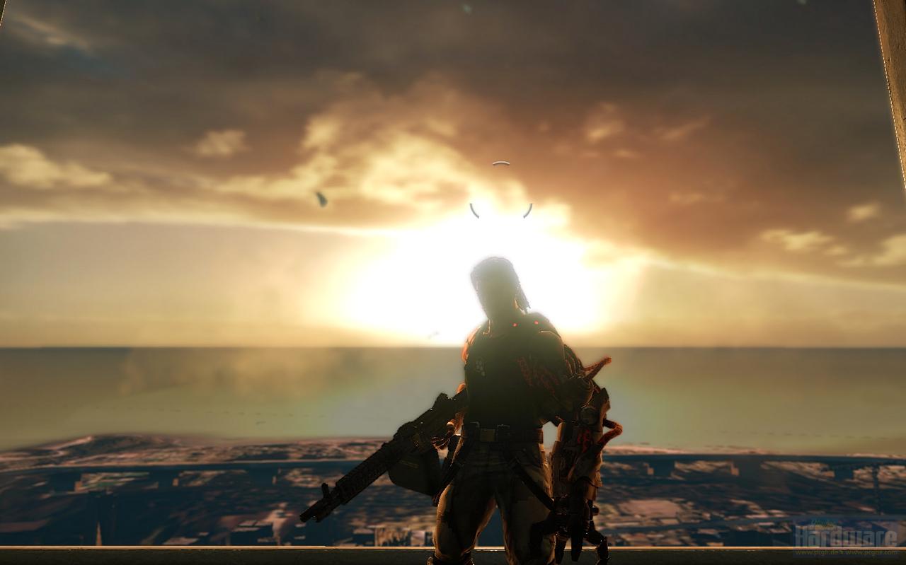 [22/12/2009] Nathan Spencer aus Bionic Commando ist einfach cool: Die Mischung aus Mann, bionischem Arm und MG vor der untergehenden Sonne hat was.