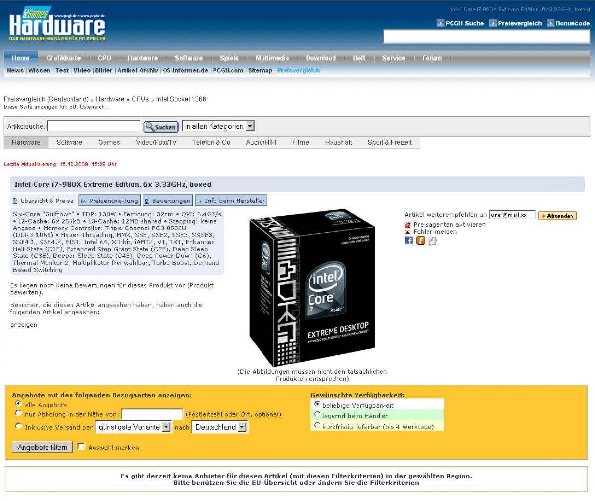 [16/12/2009] Core i7-980X im PCGH-Preisvergleich