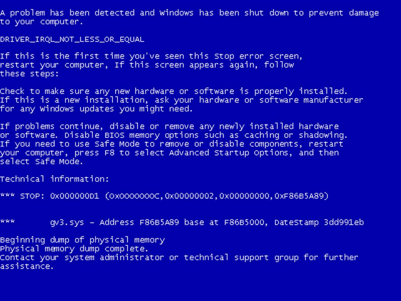 [02/12/2009] Bluescreen bei Windows.