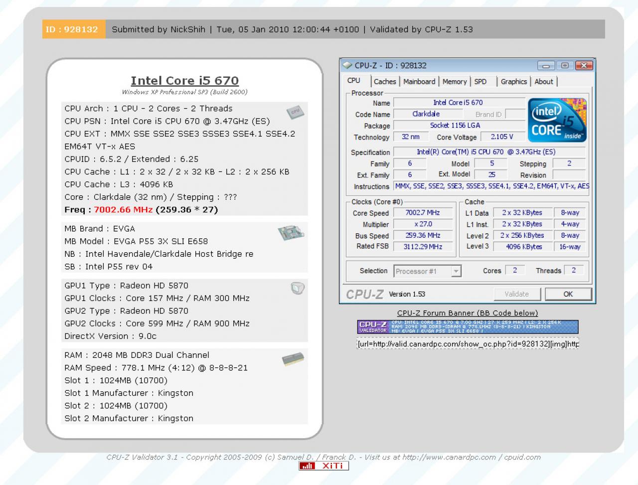 [05/01/2010] CPU-Z: Core i5-670 mit über 7 GHz Takt
