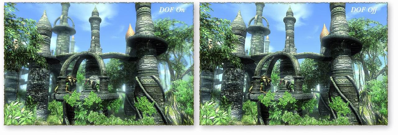 [11/01/2010] Two Worlds 2: Post-Effekte wie Tiefenunschärfe sorgen dafür, dass die Optik der Realität sehr nahekommt. Weiter entfernte Objekte werden nicht scharf, sondern unscharf gerendert. 