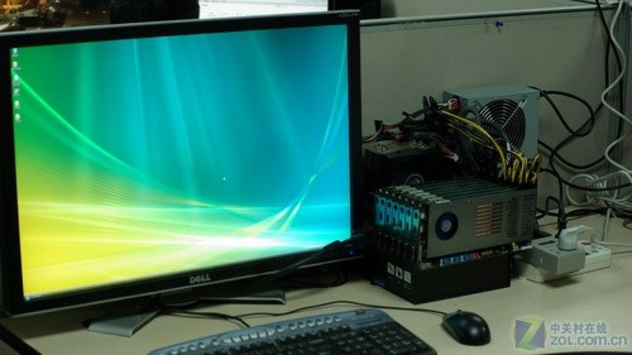 [17/01/2010] Gleich sieben Galaxy Geforce GTX 260 mit Single-Slot-Kühlung verbaut vga.zol.com.cn auf einem Asus P6T7 WS SuperComputer Mainboard.