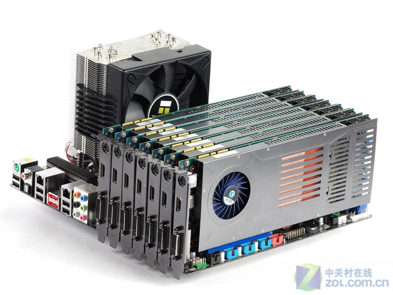 [17/01/2010] Gleich sieben Galaxy Geforce GTX 260 mit Single-Slot-Kühlung verbaut vga.zol.com.cn auf einem Asus P6T7 WS SuperComputer Mainboard. (10)