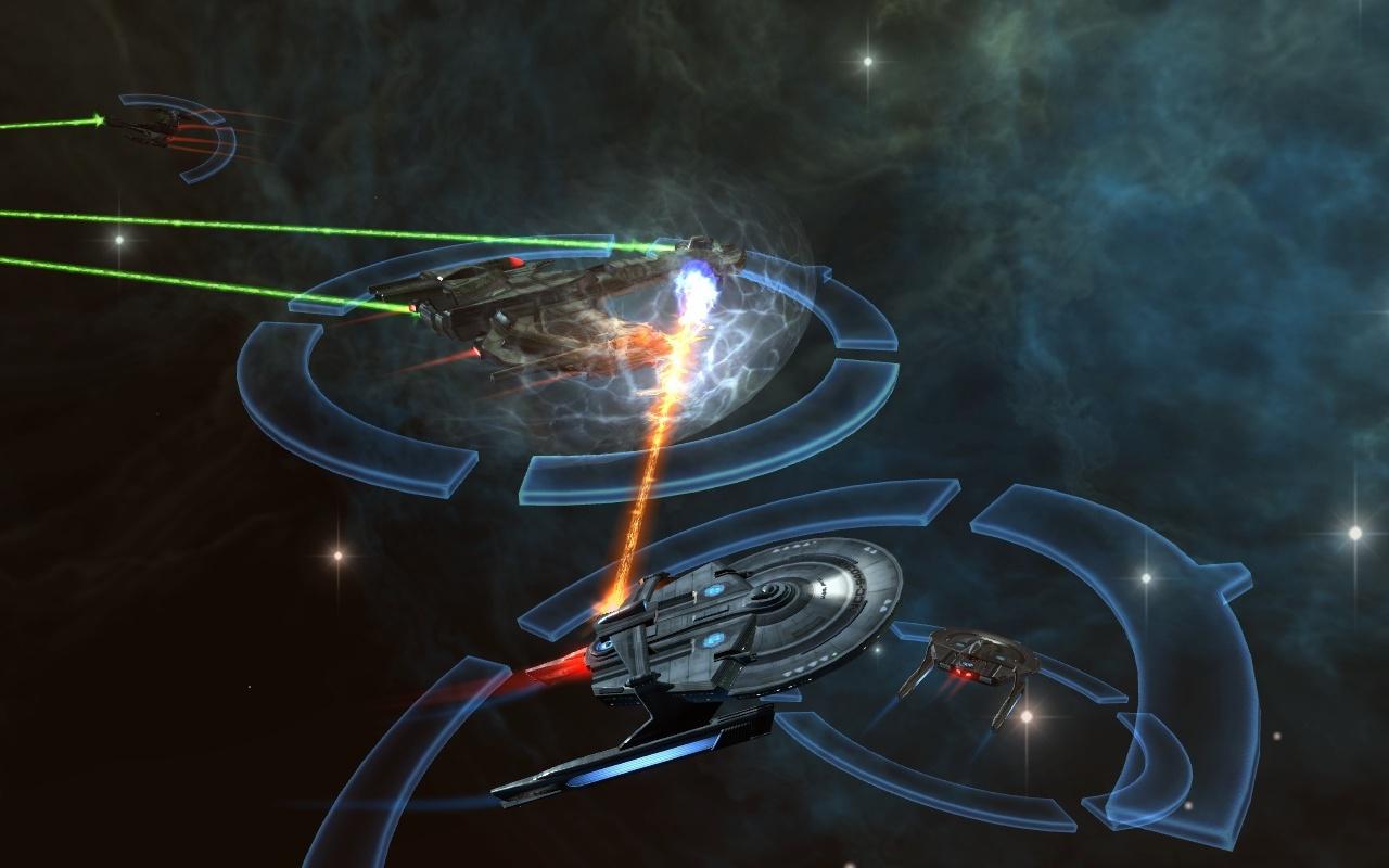 [05/02/2010] Star Trek Online: Grafik-Top - Sehenswerte Schildeffekte zeigen an, wo wir den Feind getroffen haben - sehr schön!