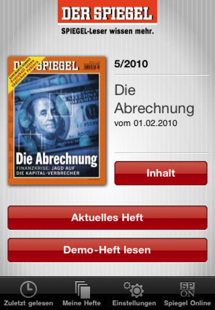 [23/02/2010] Der Spiegel auf dem Iphone erhältlich