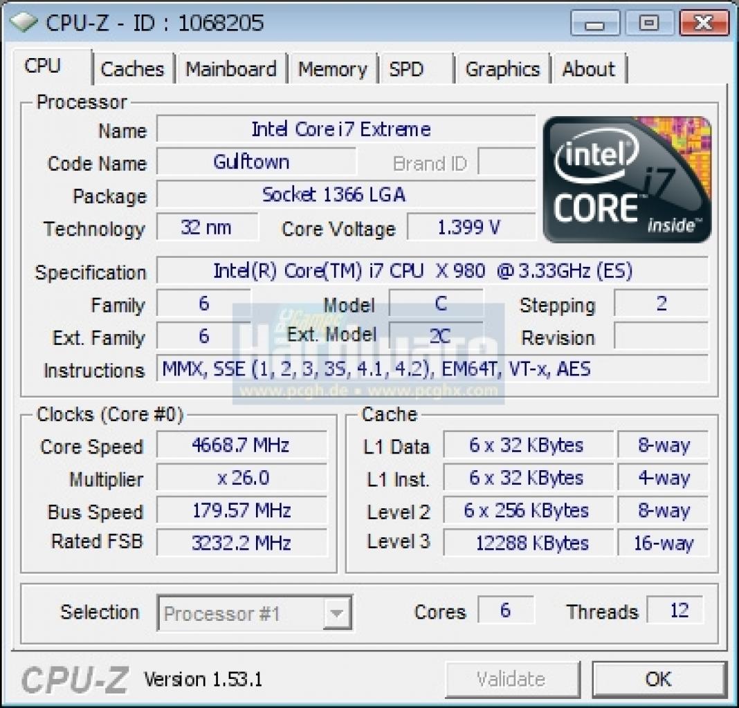 [10/03/2010] Intel Gulftown Core i7-980X: Validierung bei 4,668 GHz