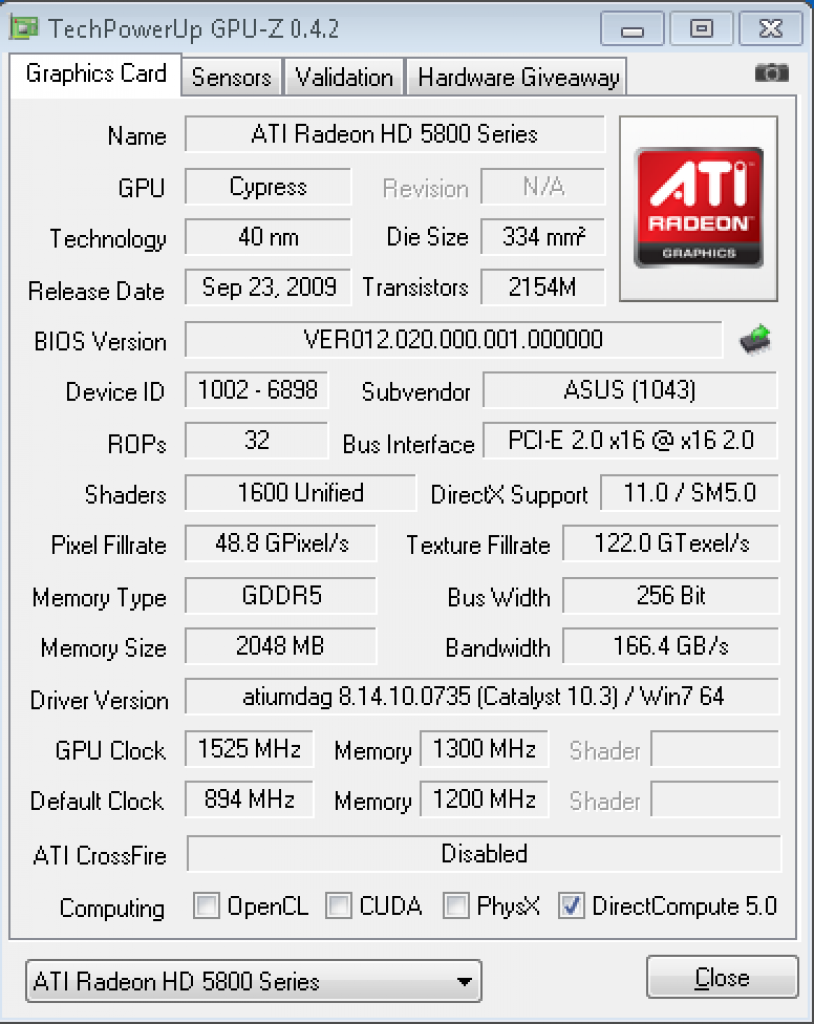 [15/04/2010] Screenshot von GPU-Z