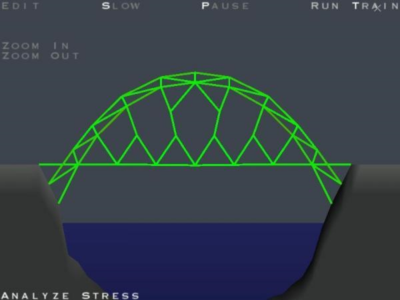 [20/04/2010] 2000: Bridge Builder, Eigene Engine - In Bridge Builder spielte die Physik die zentrale Rolle. Achten Sie nicht genau auf die Gesetze, wird ihr Bauwerk unter Belastung schnell im Fluss liegen.