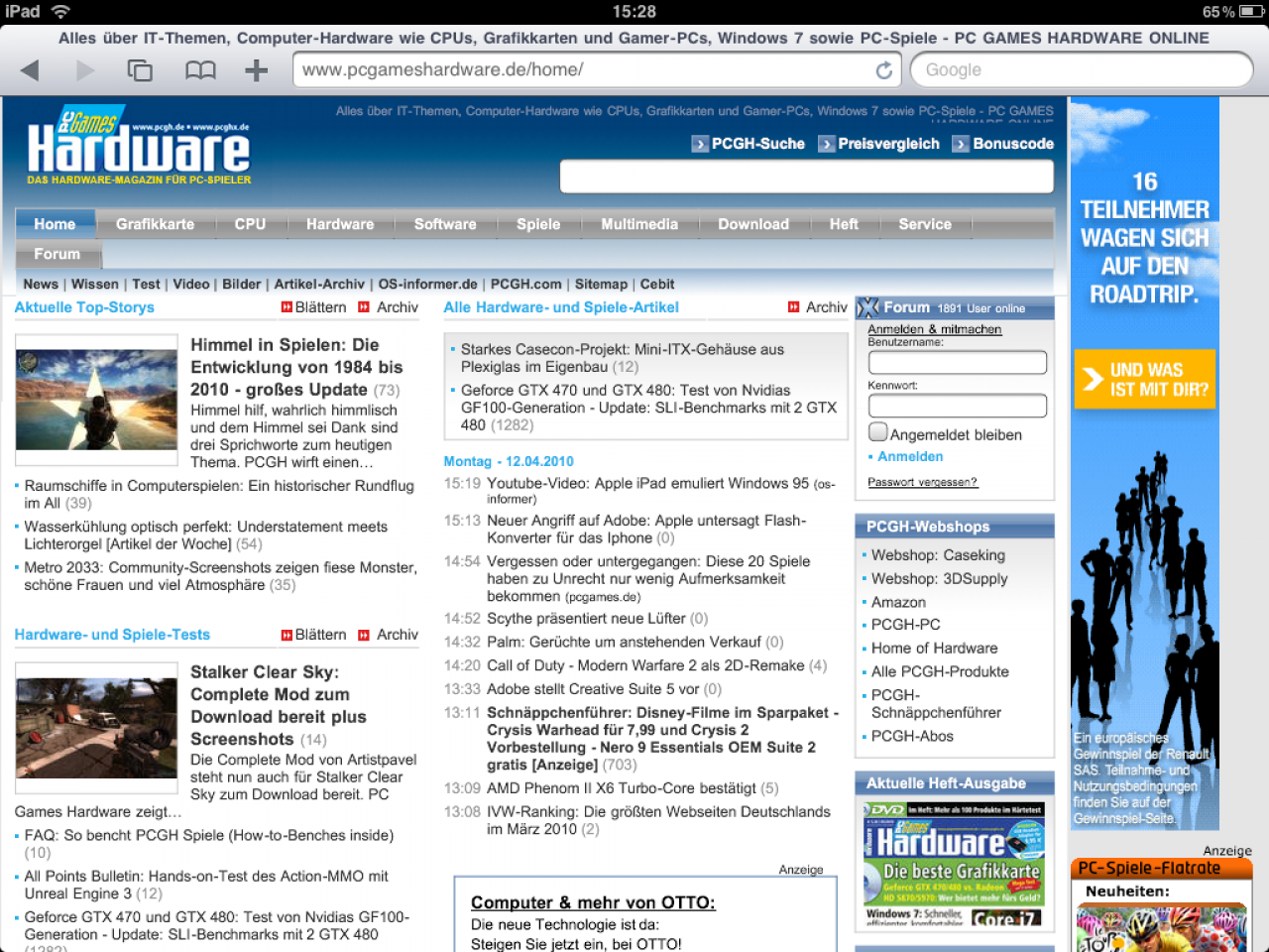 [12/04/2010] PC Games Hardware auf dem Ipad