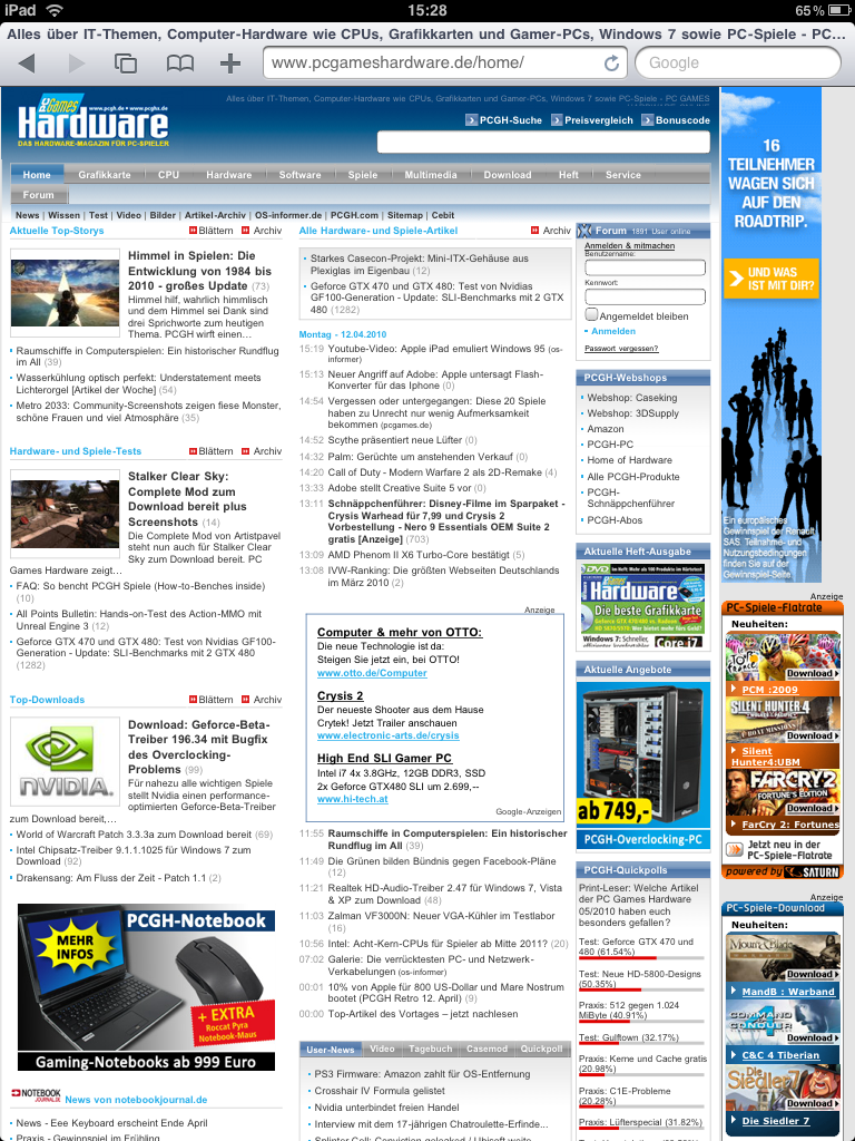 [12/04/2010] PC Games Hardware auf dem Ipad